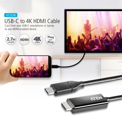 에이텐샵,USB-C to 4K HDMI 컨버터 (2.7m) UC3238